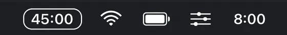 Pozostały czas sesji Bareflow widoczny w pasku menu macOS.